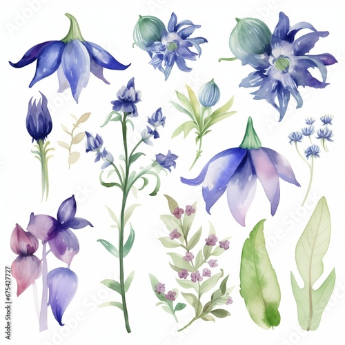 Set of watercolor bluebells flowers clipart