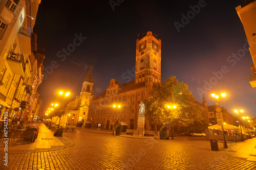 Toruń's Gothic town hall at night