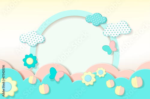 Vector background with cute design in paper cut style..