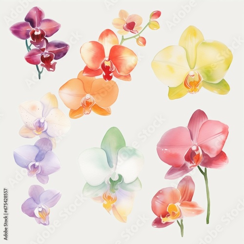Set of watercolor orchid flowers clipart