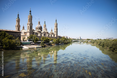 Zaragoza landscape with cathedral-Basilica of Our Lady of the Pillarm and river ebro