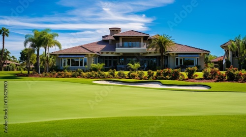 golf course resort home with blue sky & lush landscaping © kashif 2158
