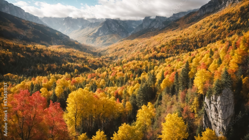 Fototapeta premium Splendid colorful autumn landscape, Autumn scene of colorful hills in popular landscape
