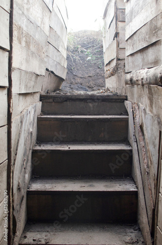 Wooden stairs to the military dugout
