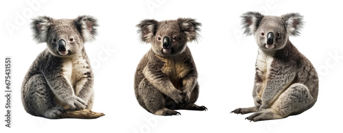 Set of koala isolated on transparent background. Concept of animals.