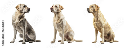 Set of Labrador Retriever dog isolated on transparent background. Concept of pet.