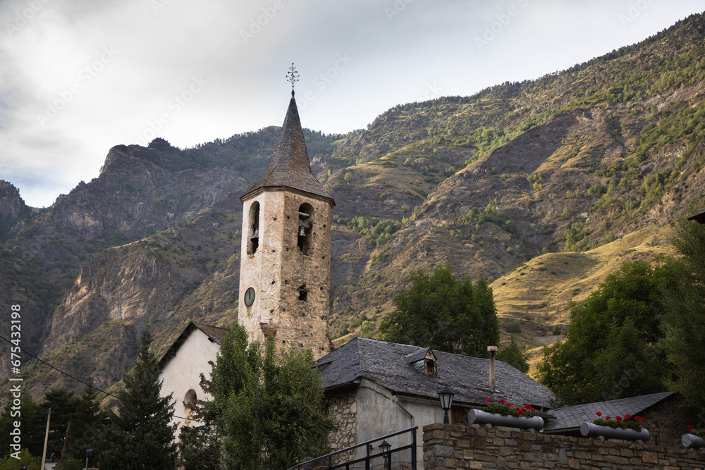 Church of Santa Llogaia in the small village of Espot in summer, Pyrenees 