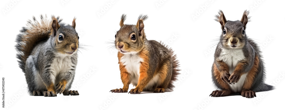 Set of squirrel isolated on transparent background. Concept of animals.