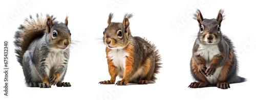 Set of squirrel isolated on transparent background. Concept of animals.