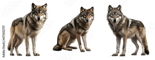 Set of wolf isolated on transparent background. Concept of animals.