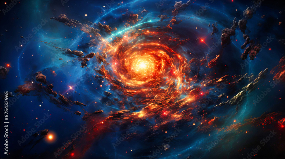 Stunning visual of a galaxy with swirling arms and radiant star clusters,