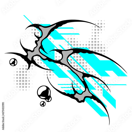 Cyber sigilism poster. Neo tribal gothic style shape.
