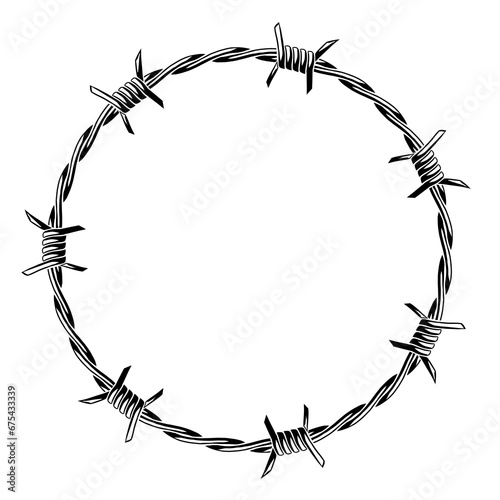 Barbed wire frame. Sharp barbwire border chain.