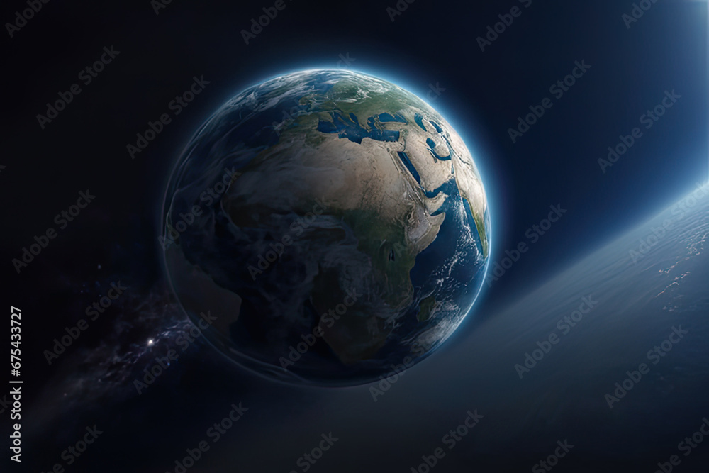 Fototapeta premium Realistic earth planet against the the star sky