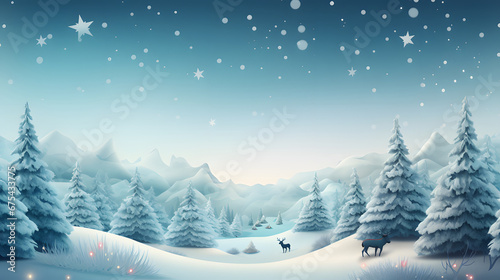 Winter Christmas landscape animals in the woods. Snow background
