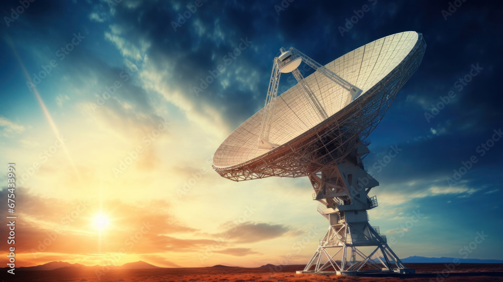 A big radio telescope pointing to the blue sky. A big radio telescope pointing to the blue sky.