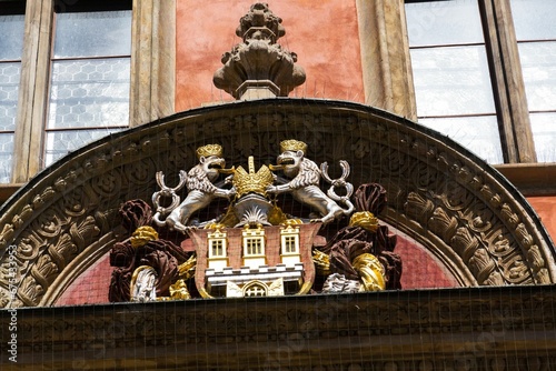 The architectural details of the town hall Kriz house in Prague photo