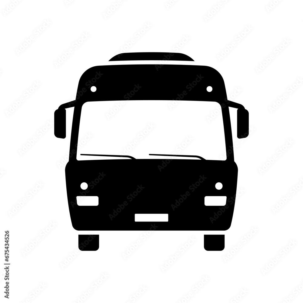 Bus icon. Motorhome, camper, van. Black silhouette. Front view. Vector simple flat graphic illustration. Isolated object on a white background. Isolate. Bus icon. Motorhome, camper, van. Black silhouette. Front view. Vector simple flat graphic illustration. Isolated object on a white background. Isolate.