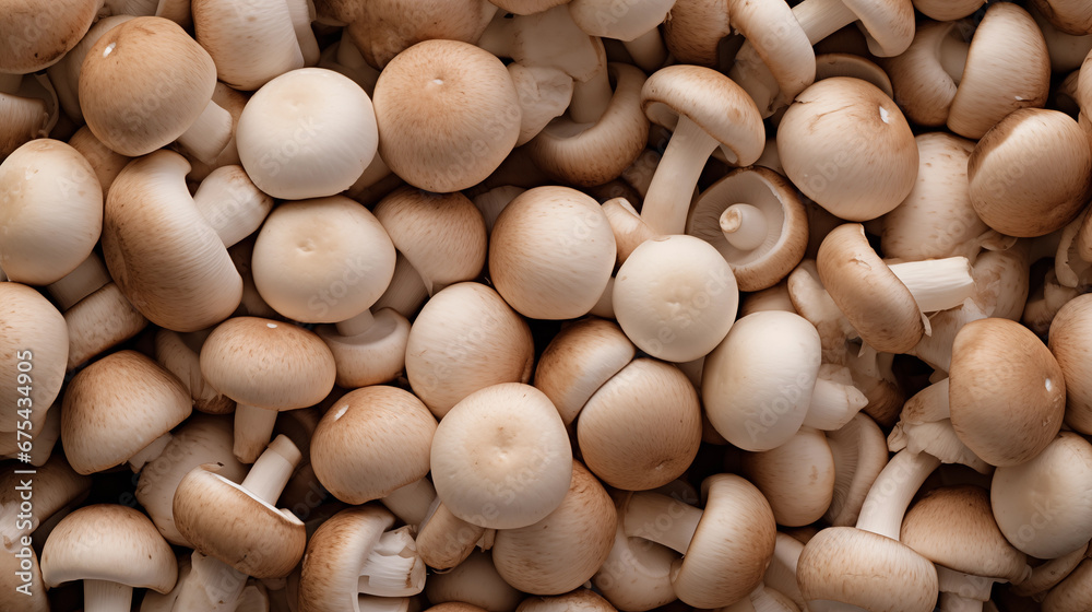 A photograph of a background filled with fresh button mushrooms
