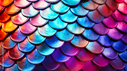 Seamless scallop pattern, Mermaid scales, Iridescent sheens with vibrant colors, photo