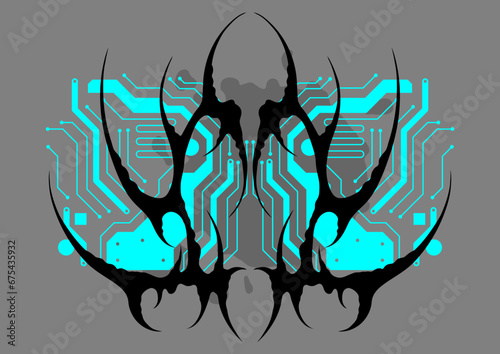 Cyber sigilism poster. Neo tribal gothic style shape.