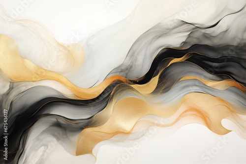 Abstract marble background fluid art painting alcohol ink style with a mix of black, white and gold colors