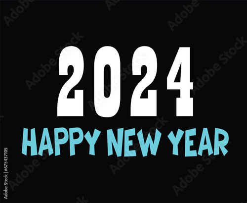 2024 Happy New Year Abstract Cyan And White Design Holiday Vector Logo Symbol Illustration With Black Background