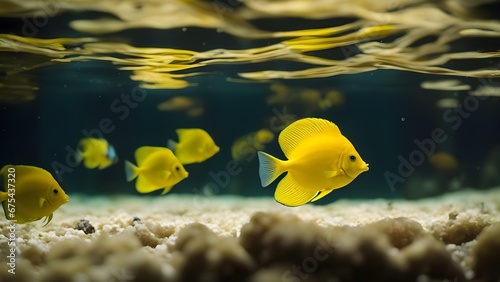 fish in aquarium  Yellow aquarium fish. Yellow tang 