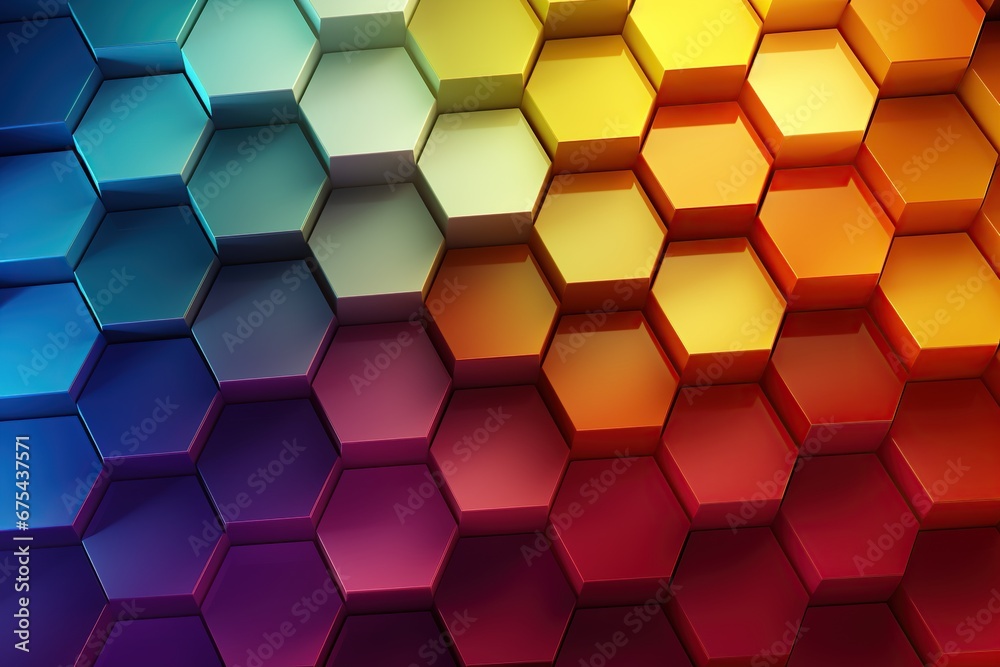 3D Illustration. Multi color geometric hexagonal abstract background