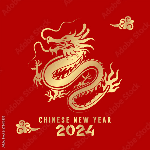 Chinese New Year 2024  year of the dragon. Collection of Chinese New Year posters  greeting card designs with Chinese zodiac dragon.