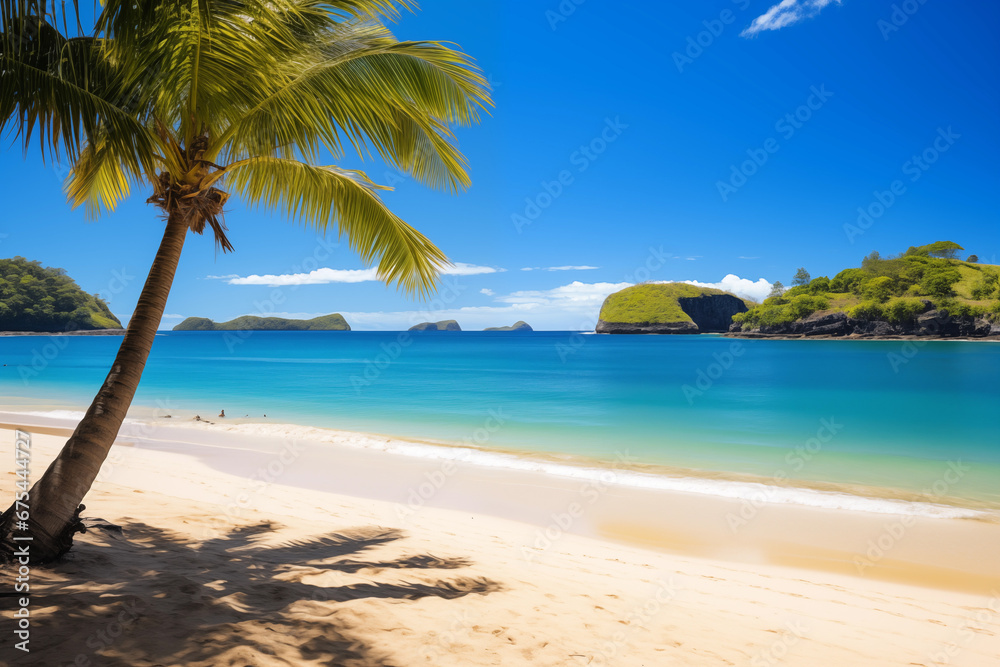 beautiful tropical beach sea and ocean with coconut palm tree and blue sky