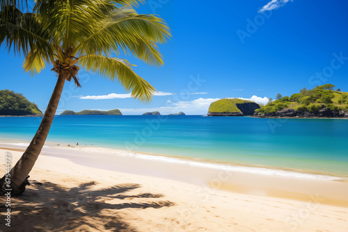 beautiful tropical beach sea and ocean with coconut palm tree and blue sky