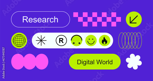 Modern Digital Composition. UI elements. Funny icons in neon colors. flat design