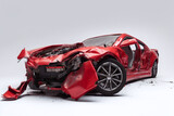 Red car accident isolated on a white background
