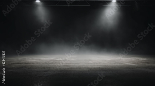 Illuminated stage with scenic lights and smoke photo