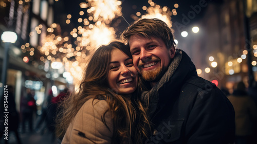 Couple celebrating christmas outdoors