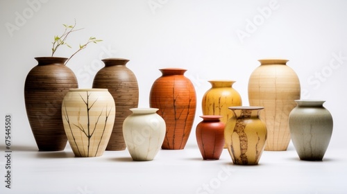 Decorative earthenware vases isolated on white