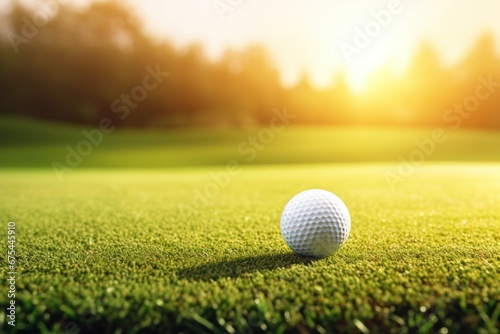 Golf ball putting on green grass near hole golf to win in game