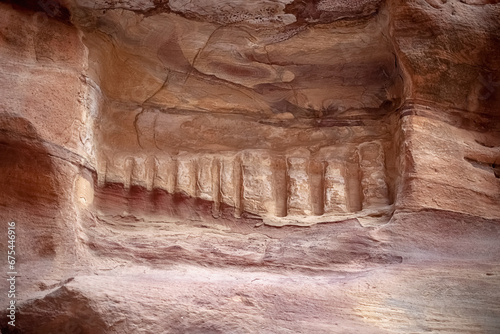 Kayon Sik. Close-up of the intricately shaped canyon walls and winding road. Petra Jordan