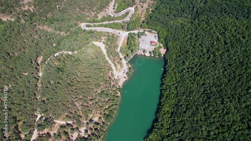 Aerial view of Borabay Lake in Amasya. 4K Footage in Turkey photo