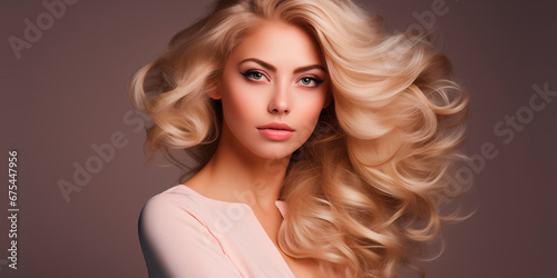  a beautiful blonde woman fashion model after salon hairdresser procedure