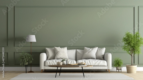 interior design for Modern cozy living room and sage green wall texture background  photo