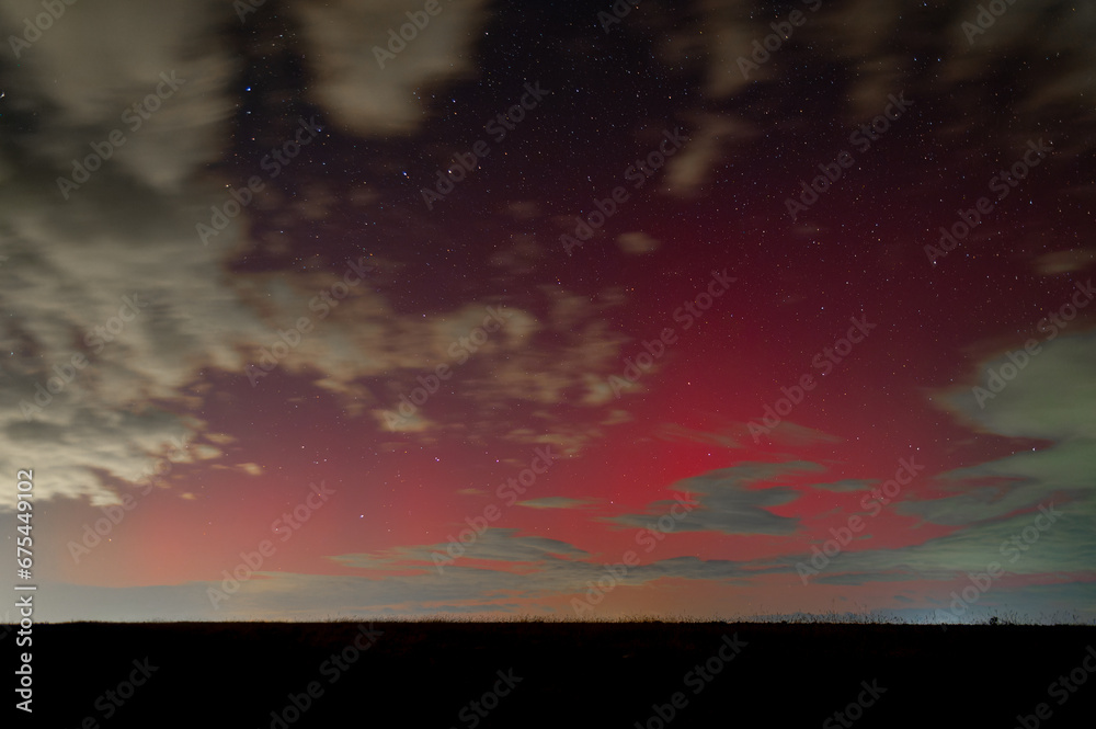 Beautiful red aurora borealis on the Romanian sky in 5 november 2023