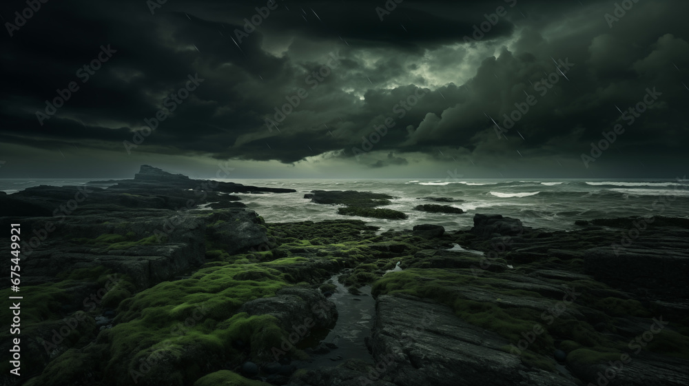 Rough Sea Landscape in Dark Tone