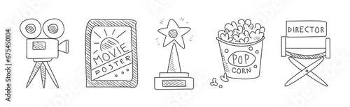 Doodle Cinema Icon and Line Element Vector Set