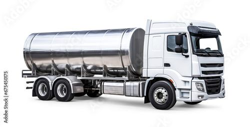 White truck with chrome tank isolated on transparent background photo