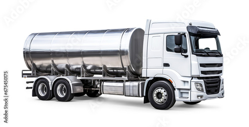 White truck with chrome tank isolated on transparent background