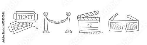 Doodle Cinema Icon and Line Element Vector Set