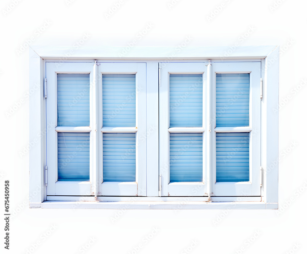 Design Mockup Vintage White Window with Light Blue Shutters in a Mediterranean Style