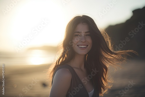Young Woman's Portrait: A Beautiful Smile in the Sunny Park, Embracing Freedom © Andrii Zastrozhnov